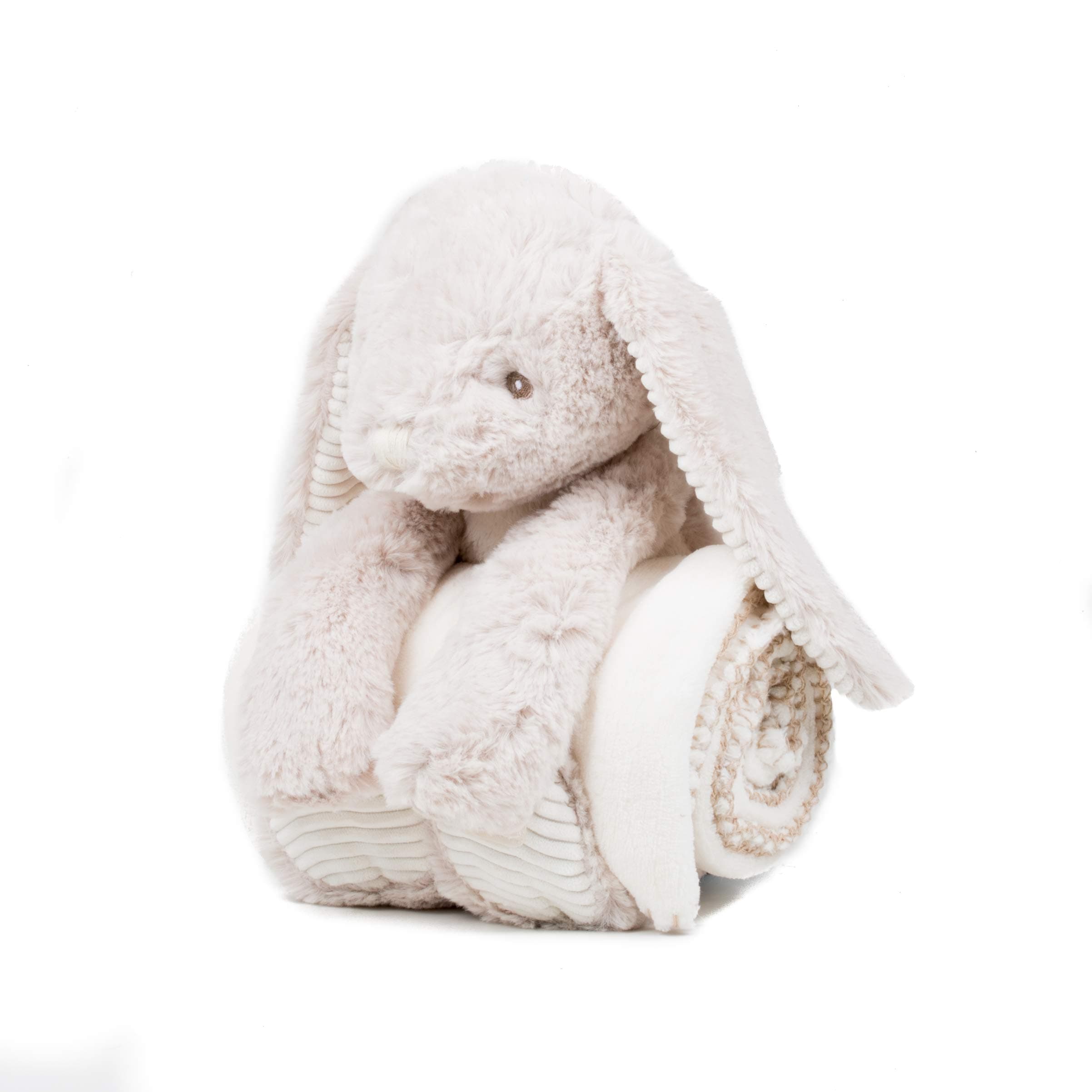 Crafted Memories - Personalised Bunny Rabbit & Blanket | Customisable Name for Newborns | Velveteen Rabbit Soft Toy | Baby Shower Keepsake | Boys & Girls, 26-34cm, Grey or White