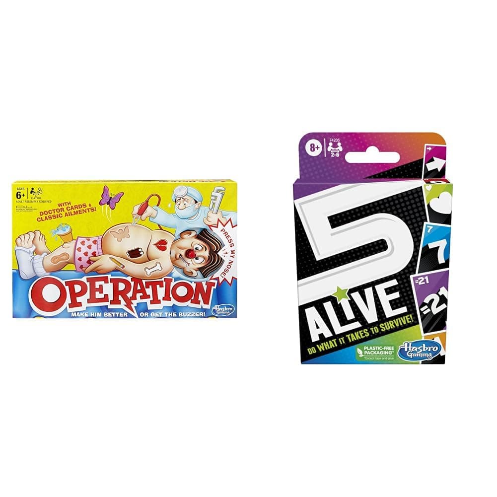 Hasbro Gaming Classic Operation Game, Electronic Board Game with Cards, Indoor Game & 5 Alive, Fast-Paced Game Kids And Families, Family Quick Card Games 2 To 6 Players
