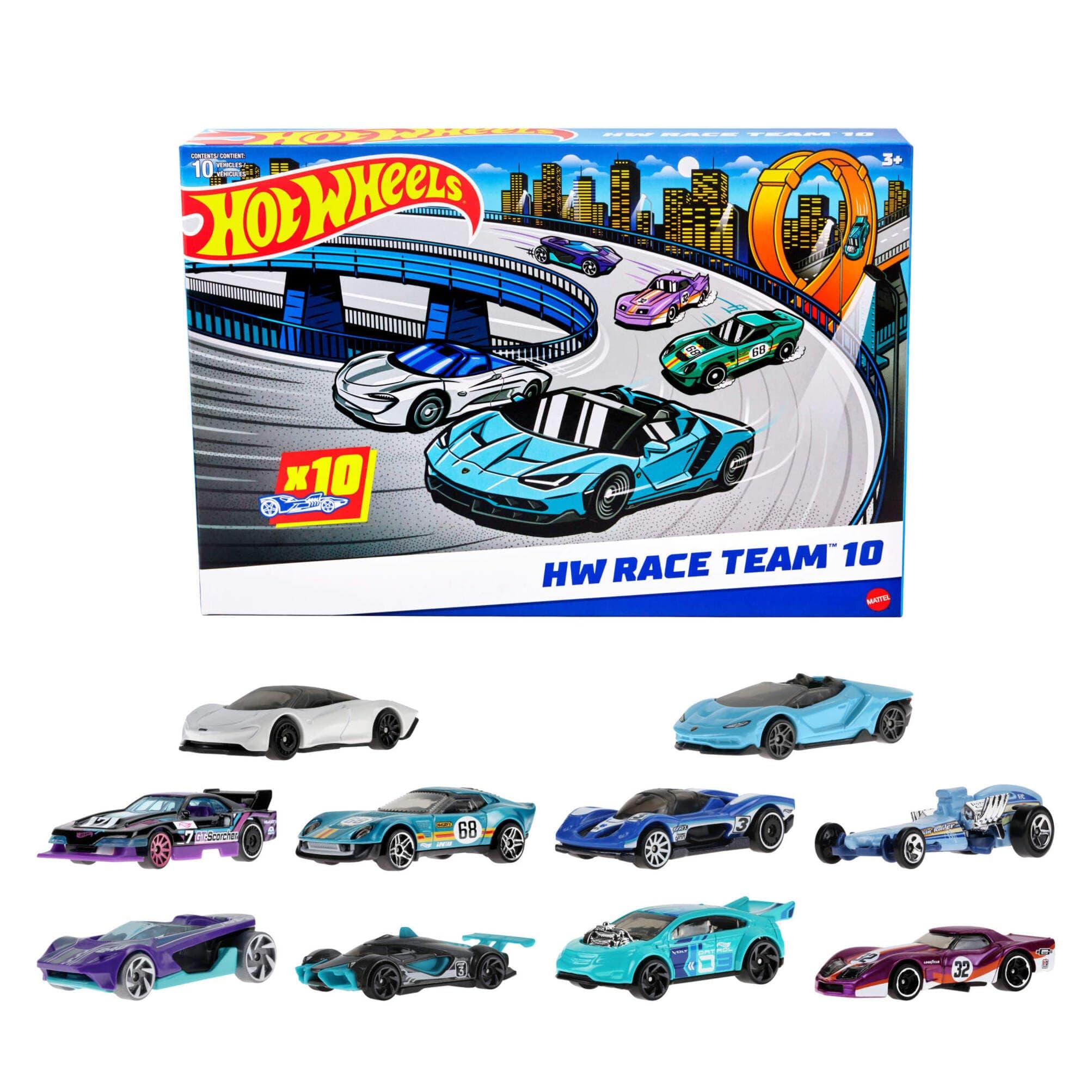 Hot Wheels 10-Pack of Toy Race Cars, Includes 1:64 Scale Corvette, Lamborghini, McLaren & Hot Wheels Originals (Amazon Exclusive), HYM96