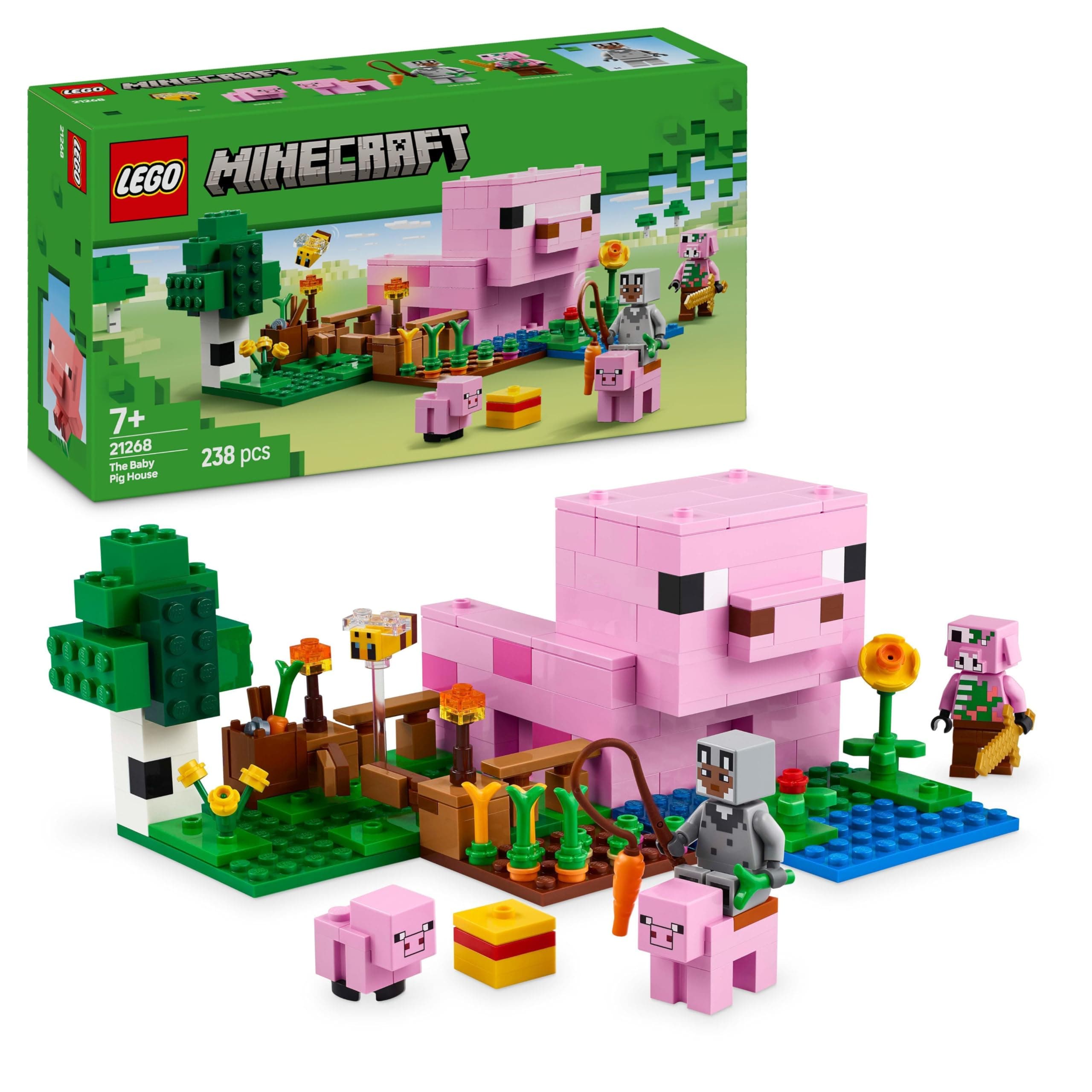 LEGO Minecraft The Baby Pig House Building Toy - Farm Animal Set Includes a Forest Biome, Hero Figure and Mobs, Gift for 7+ Year Old Girls & Boys 21268