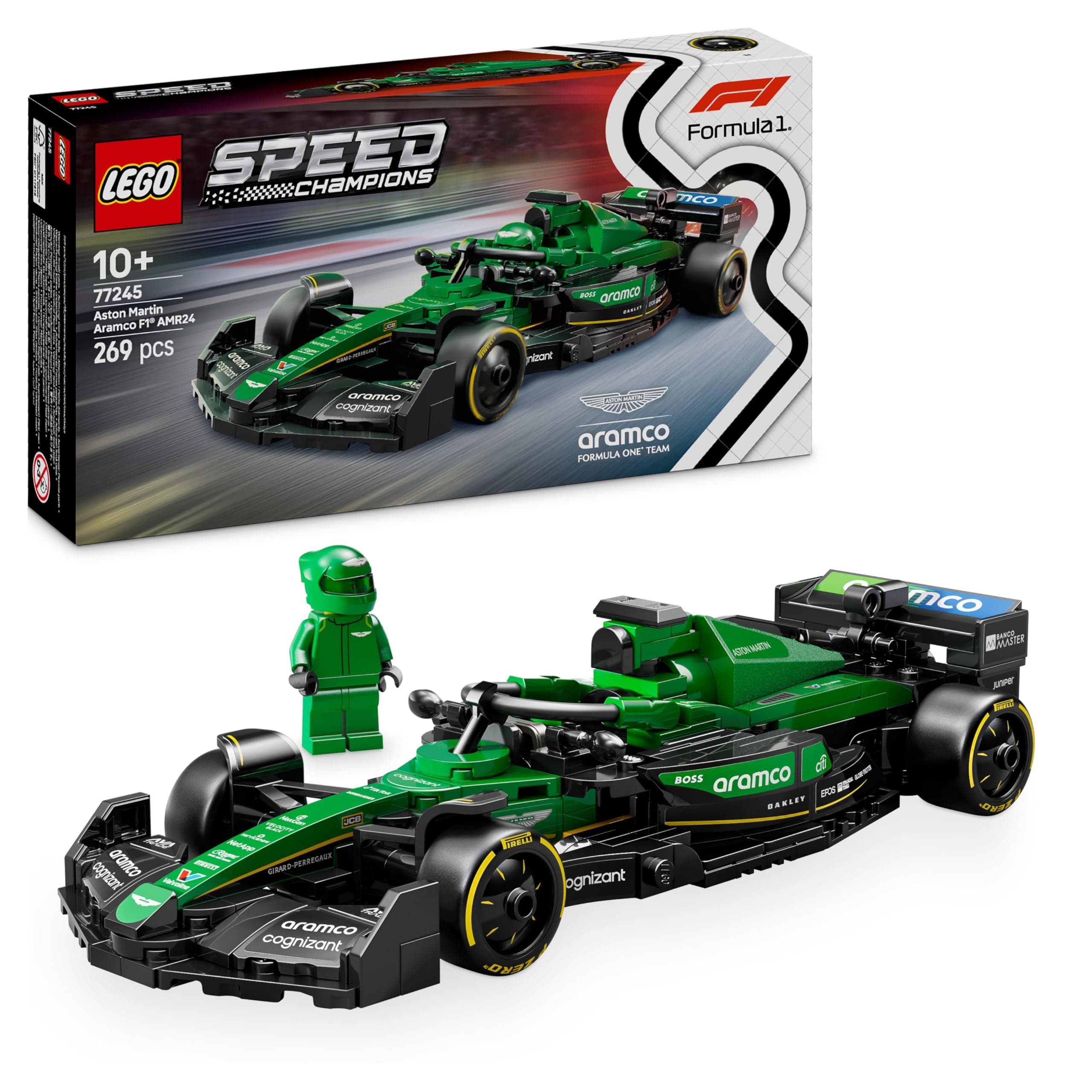 LEGO Speed Champions Aston Martin Aramco F1 AMR24 Race Car Toy with a Collectible Formula 1 Driver Minifigure - Model Kits for 10+ Year Old Boys & Girls or Adult Motorsport Fans 77245